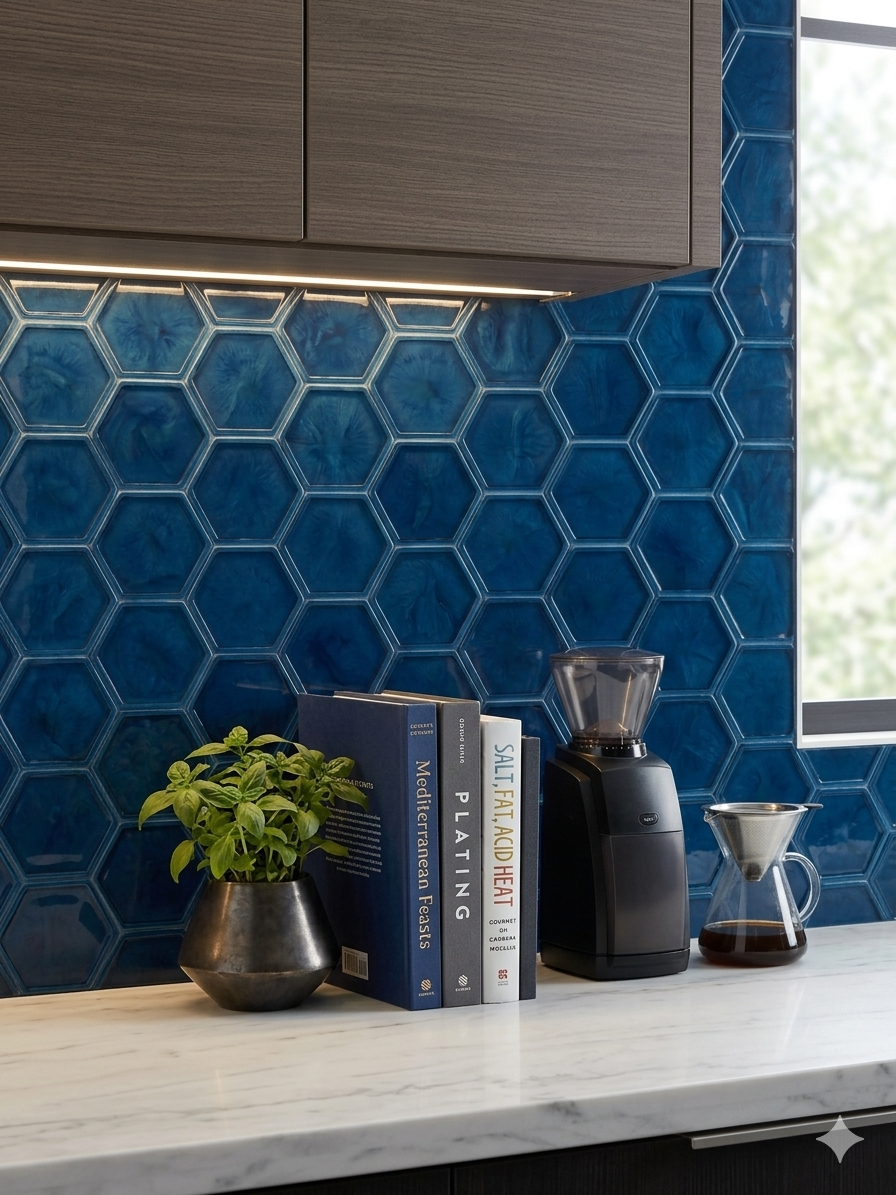 "Blue Shape" Exotic Resin Tile - Six Pack