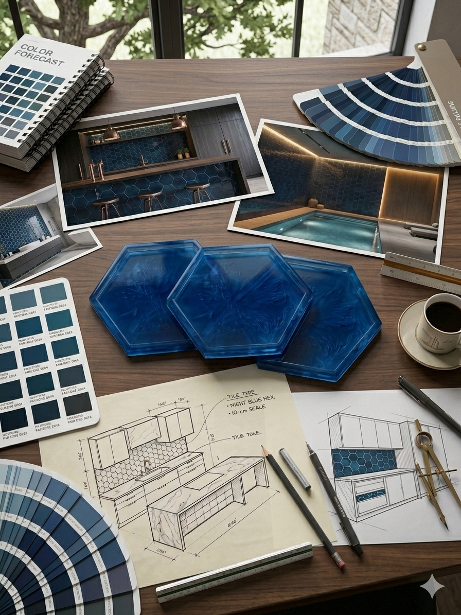 "Blue Shape" Exotic Resin Tile - Six Pack