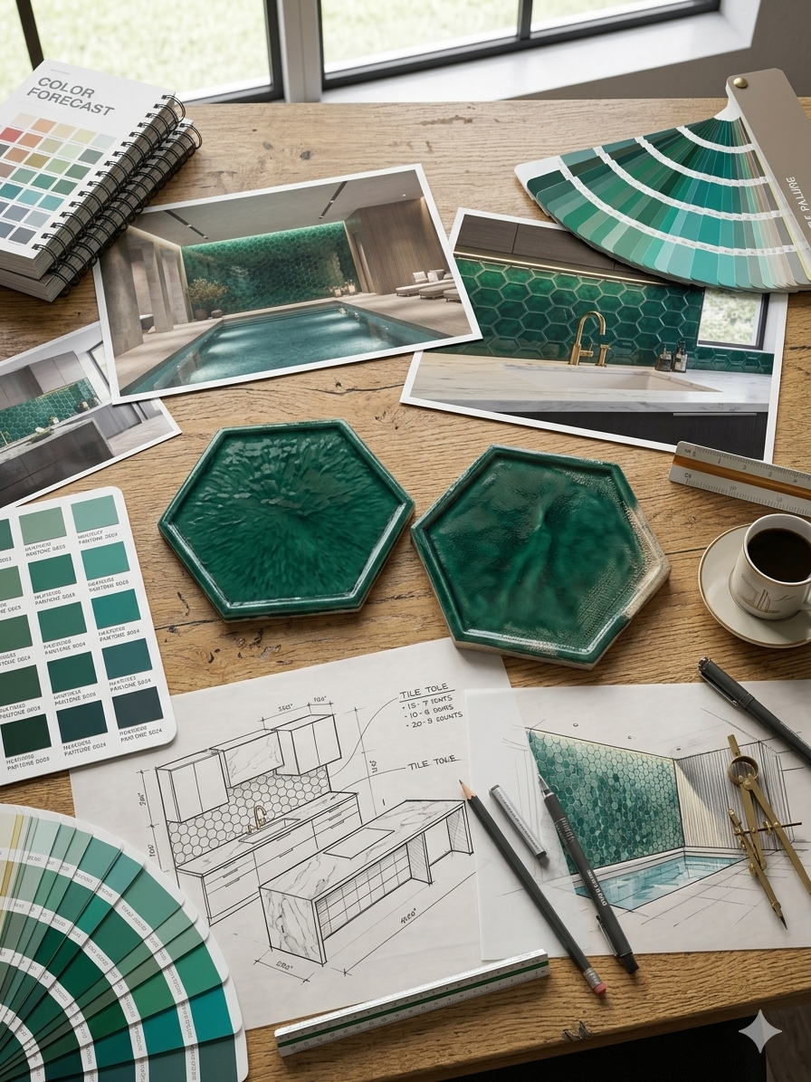 "Green Shape" Exotic Resin Tile - Six Pack